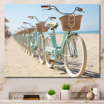 Bicycle Tranquil Pedaling By The Beach I - Bicycle Canvas Wall Art
